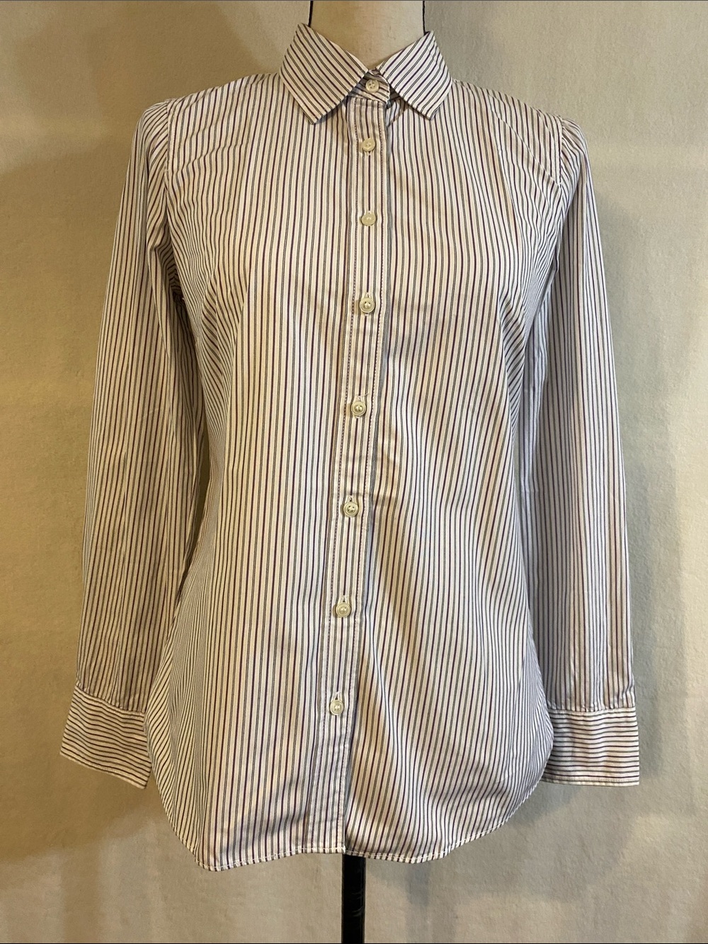 J. Crew purple navy & white stripe 100% cotton button down shirt